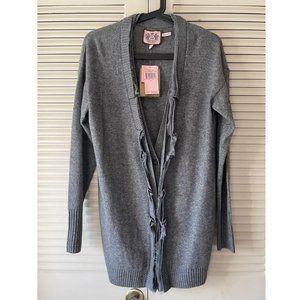 NWT Juicy Couture Oversized Wool Cashmere Long Cardigan With Ruffle Grey Size M